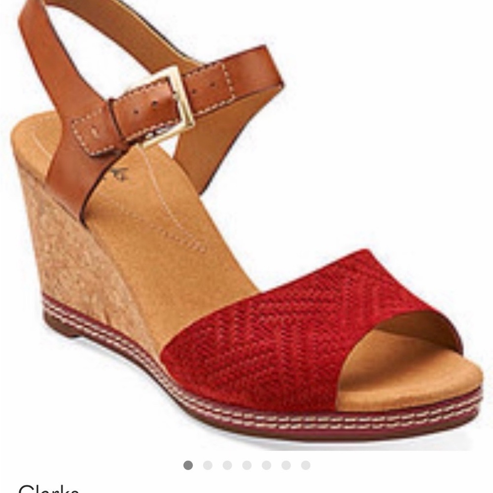 Clarks Helio Women's Red and Brown Wedge Sandals